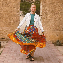 Load image into Gallery viewer, Sari Wrap Skirt: Cool Tones / Maxi / 08-20