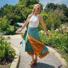 Load image into Gallery viewer, Sari Wrap Skirt: Cool Tones / Maxi / 08-20

