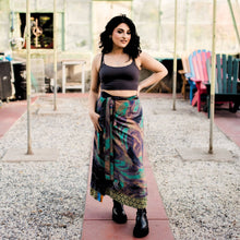 Load image into Gallery viewer, Sari Wrap Skirt: Cool Tones / Maxi / 08-20
