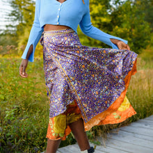 Load image into Gallery viewer, Sari Wrap Skirt: Cool Tones / Maxi / 08-20
