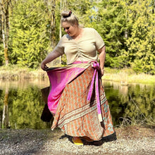 Load image into Gallery viewer, Sari Wrap Skirt: Cool Tones / Maxi / 08-20
